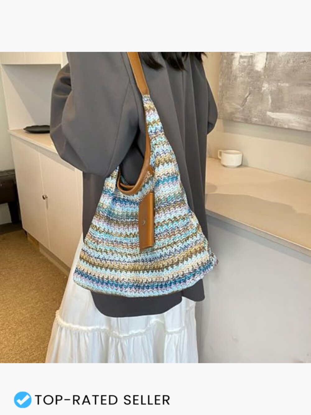 Women's Woven Straw Hobo Shoulder Crossbody Bag Summer Beach Vacation Tote - Picture 5 of 7